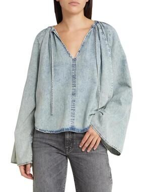 NWT! FRAME Tie Neck Denim Top in Aries Size XS